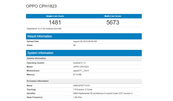 OPPO F9现身GeekBench：联发科P60、6GB内存