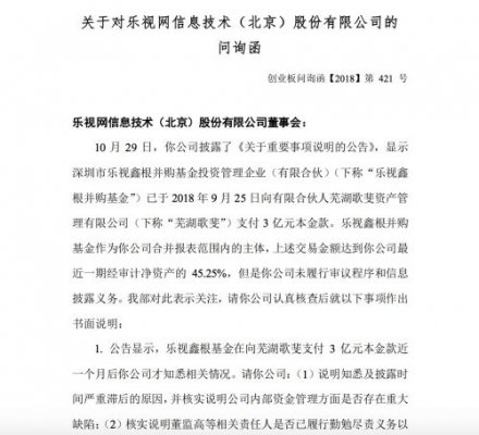 深交所问询乐视网 要求说明公司内部资金管理是否存重大缺陷