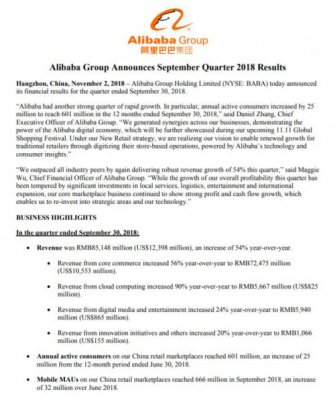 阿里公布2019财年第二季财报：云计算业务增长较快
