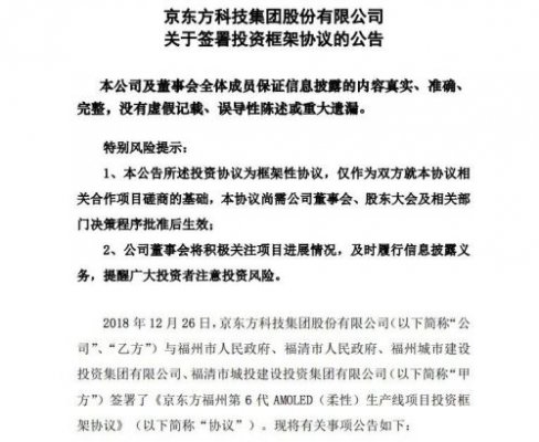 京东方拟465亿元在福州市投建第6代AMOLED生产线