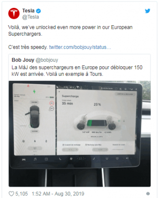 特斯拉欧洲超级充电桩的最高功率升级至150kW