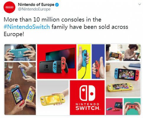 Switch在欧洲销量突破1000万台 较去年同比增长30%