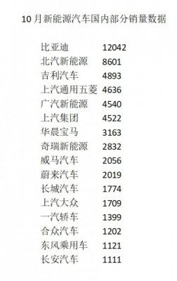 新能源汽车10月销量榜出炉 前五都是国内自主品牌