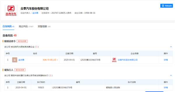 众泰汽车2月份汽车销量为零 董事长还被限制高消费