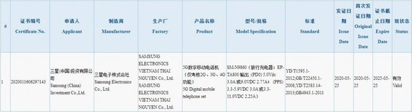 疑似三星GalaxyNote20+通过3C认证：支持5G配25W充电头