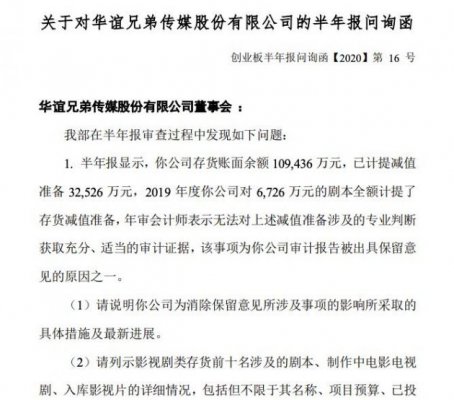 华谊兄弟收深交所半年报问询函