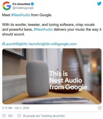 谷歌发布全新Nest Audio音箱 售价99.99美元