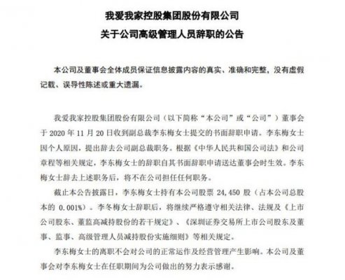 我爱我家：副总裁李东梅因个人原因辞职